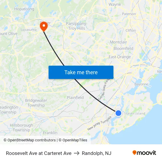 Roosevelt Ave at Carteret Ave to Randolph, NJ map