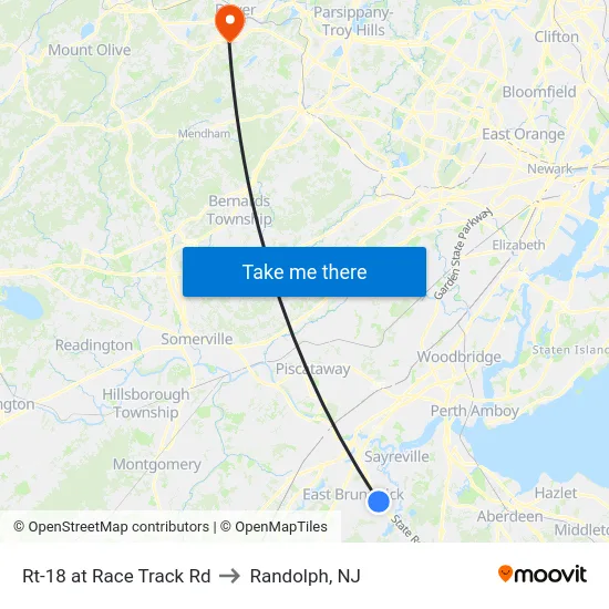 Rt-18 at Race Track Rd to Randolph, NJ map