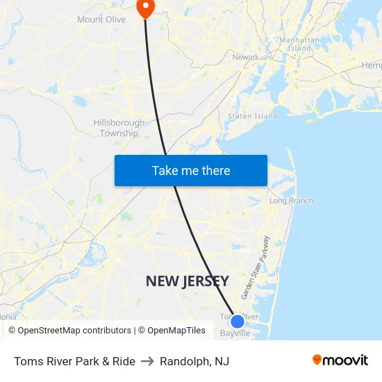 Toms River Park & Ride to Randolph, NJ map