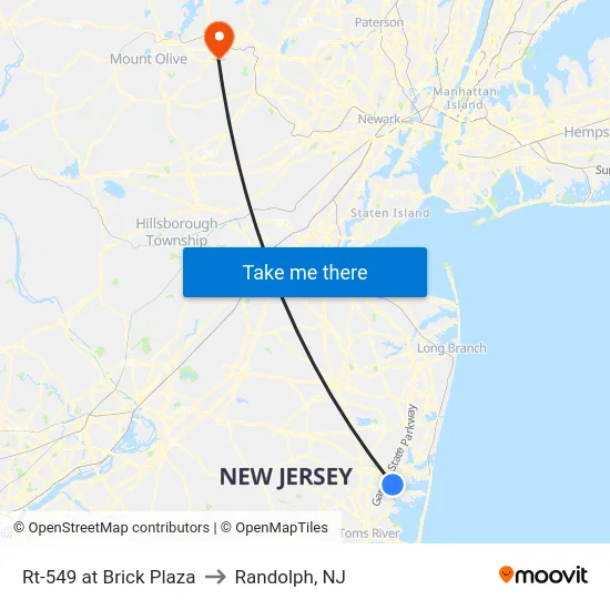 Rt-549 at Brick Plaza to Randolph, NJ map