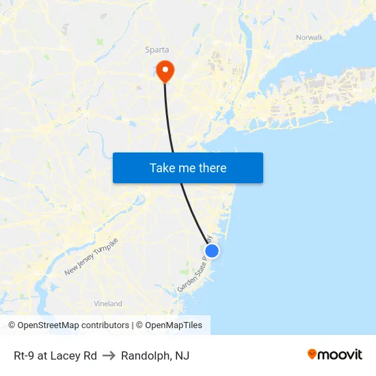 Rt-9 at Lacey Rd to Randolph, NJ map