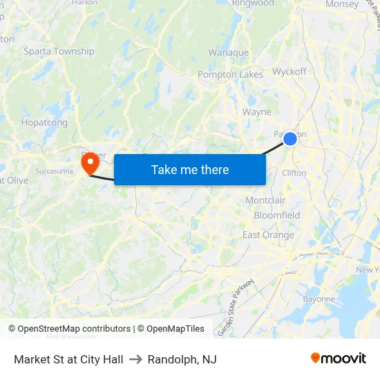 Market St at City Hall to Randolph, NJ map