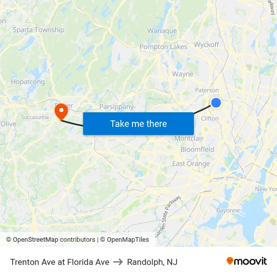 Trenton Ave at Florida Ave to Randolph, NJ map