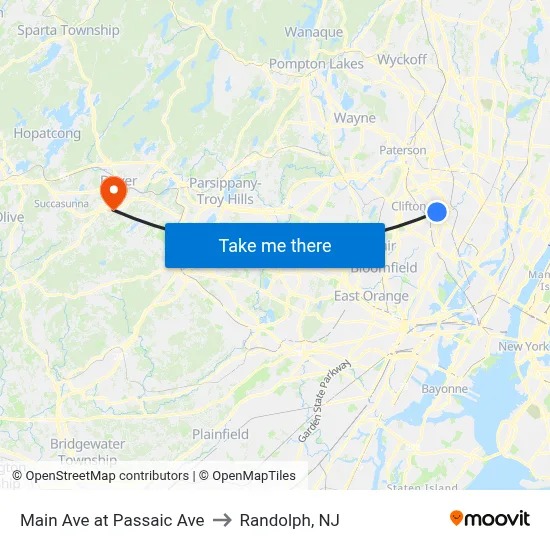 Main Ave at Passaic Ave to Randolph, NJ map