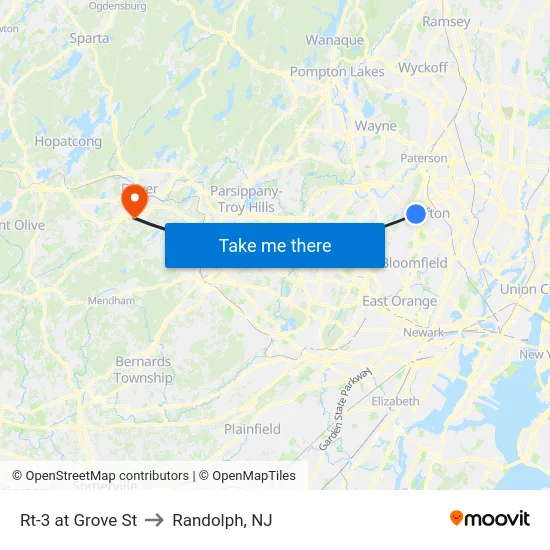 Rt-3 at Grove St to Randolph, NJ map