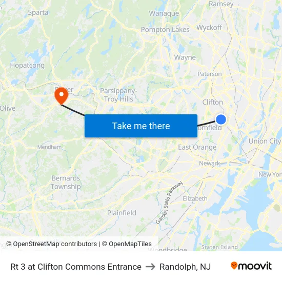 Rt 3 at Clifton Commons Entrance to Randolph, NJ map