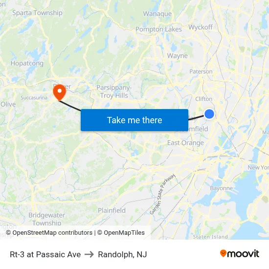 Rt-3 at Passaic Ave to Randolph, NJ map