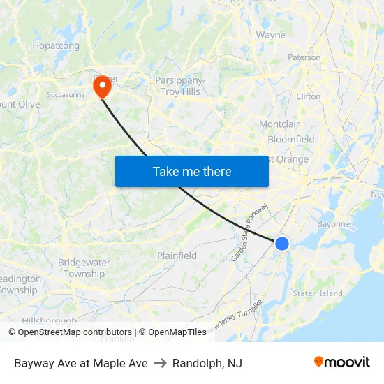 Bayway Ave at Maple Ave to Randolph, NJ map