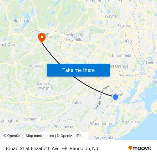 Broad St at Elizabeth Ave to Randolph, NJ map