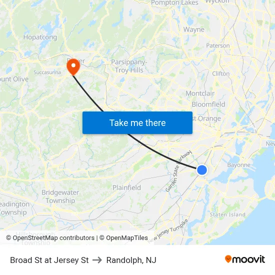 Broad St at Jersey St to Randolph, NJ map