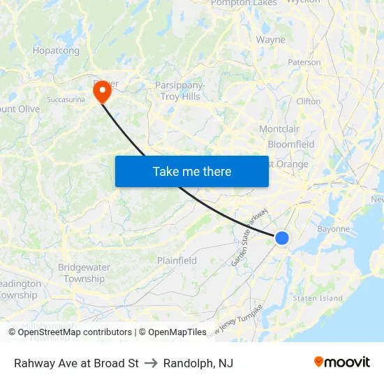 Rahway Ave at Broad St to Randolph, NJ map