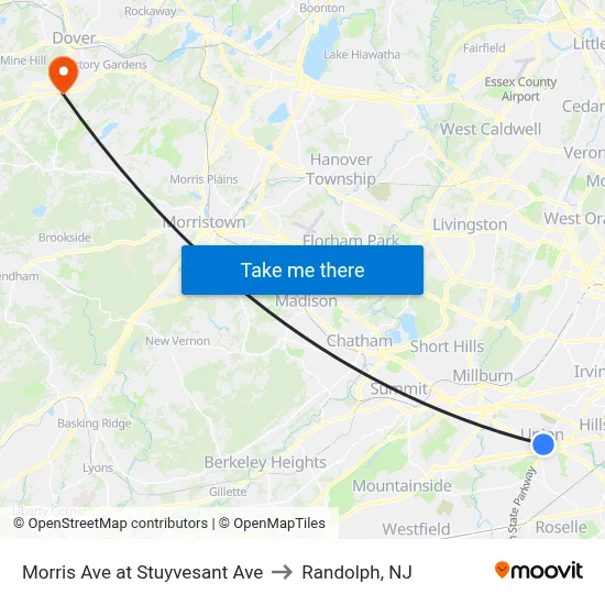 Morris Ave at Stuyvesant Ave to Randolph, NJ map