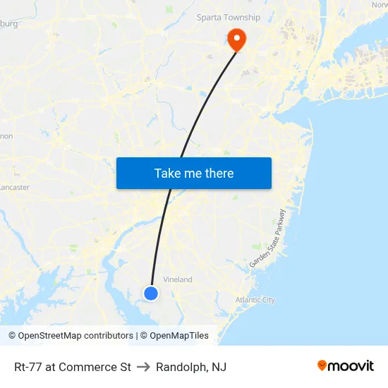 Rt-77 at Commerce St to Randolph, NJ map