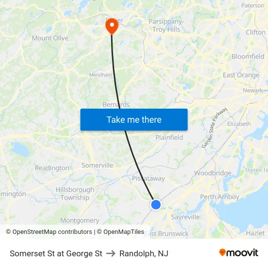 Somerset St at George St to Randolph, NJ map