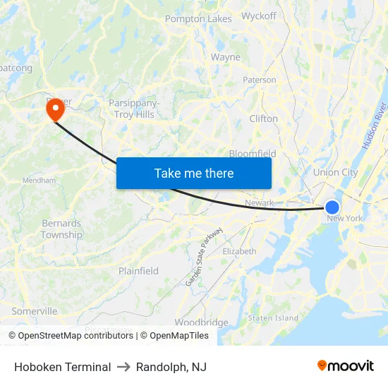 Hoboken Terminal to Randolph, NJ map