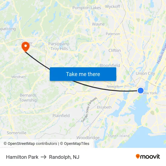 Hamilton Park to Randolph, NJ map