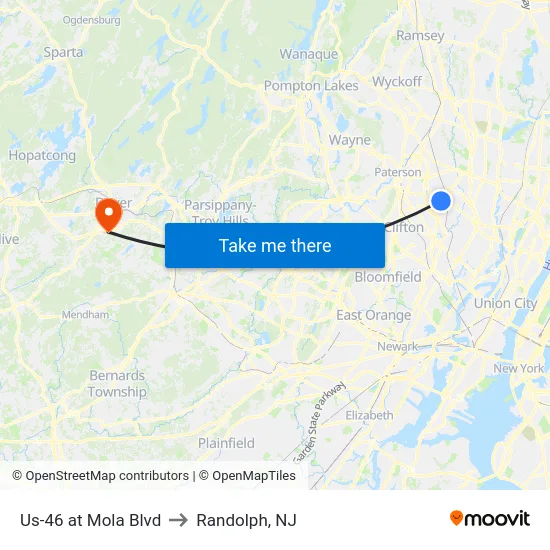 Us-46 at Mola Blvd to Randolph, NJ map