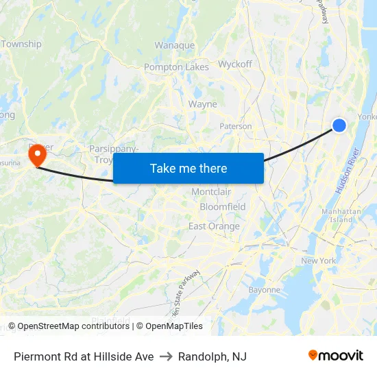Piermont Rd at Hillside Ave to Randolph, NJ map