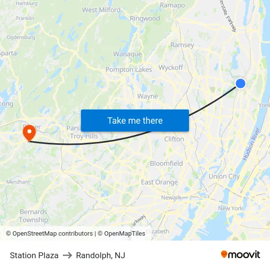Station Plaza to Randolph, NJ map