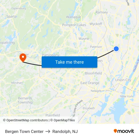 Bergen Town Center to Randolph, NJ map