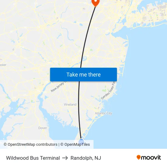 Wildwood Bus Terminal to Randolph, NJ map
