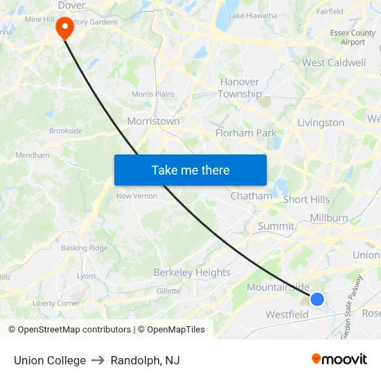 Union College to Randolph, NJ map