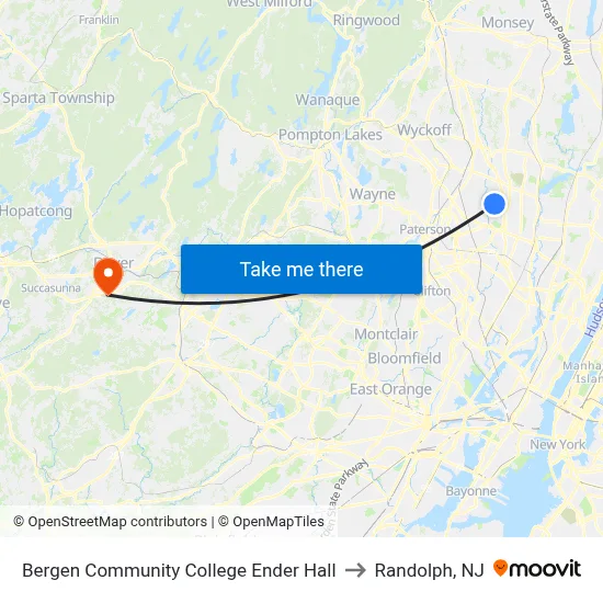 Bergen Community College Ender Hall to Randolph, NJ map