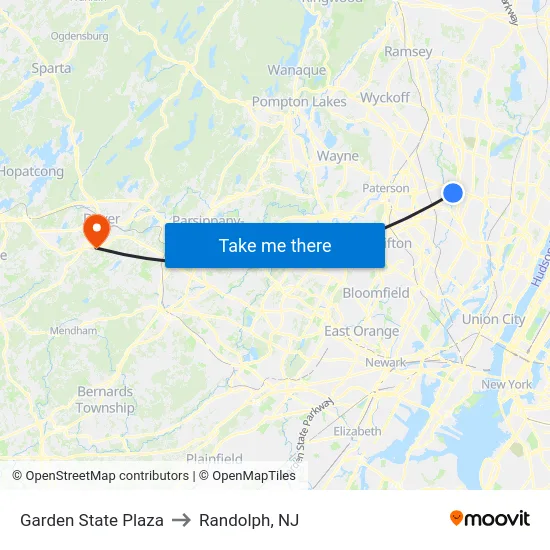 Garden State Plaza to Randolph, NJ map