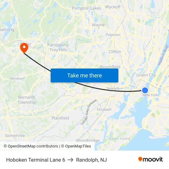 Hoboken Terminal Lane 6 to Randolph, NJ map