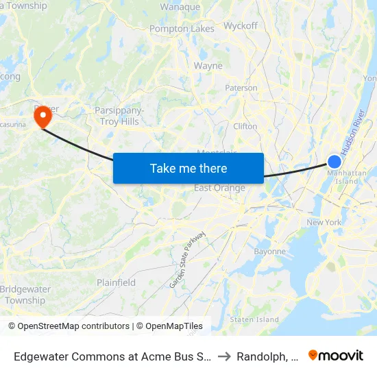 Edgewater Commons at Acme Bus Stop to Randolph, NJ map