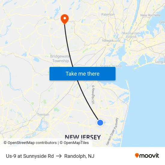 Us-9 at Sunnyside Rd to Randolph, NJ map
