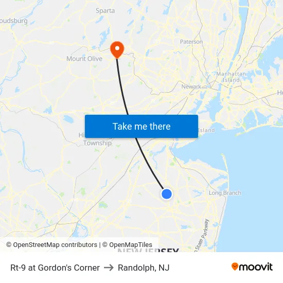 Rt-9 at Gordon's Corner to Randolph, NJ map