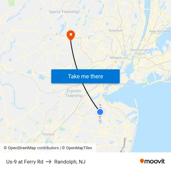 Us-9 at Ferry Rd to Randolph, NJ map