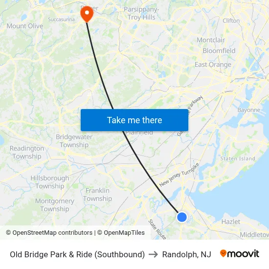 Old Bridge Park & Ride (Southbound) to Randolph, NJ map