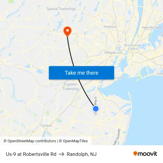 Us-9 at Robertsville Rd to Randolph, NJ map