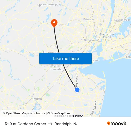 Rt-9 at Gordon's Corner to Randolph, NJ map