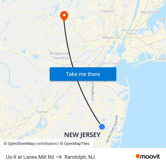 Us-9 at Lanes Mill Rd to Randolph, NJ map