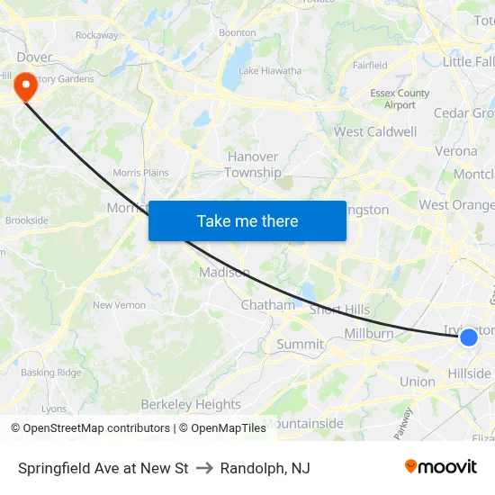 Springfield Ave at New St to Randolph, NJ map