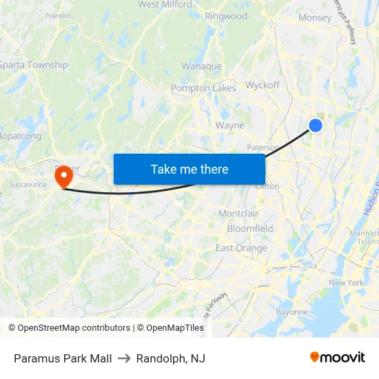 Paramus Park Mall to Randolph, NJ map