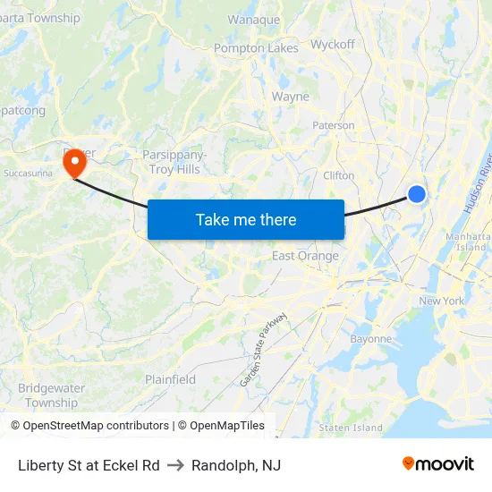 Liberty St at Eckel Rd to Randolph, NJ map