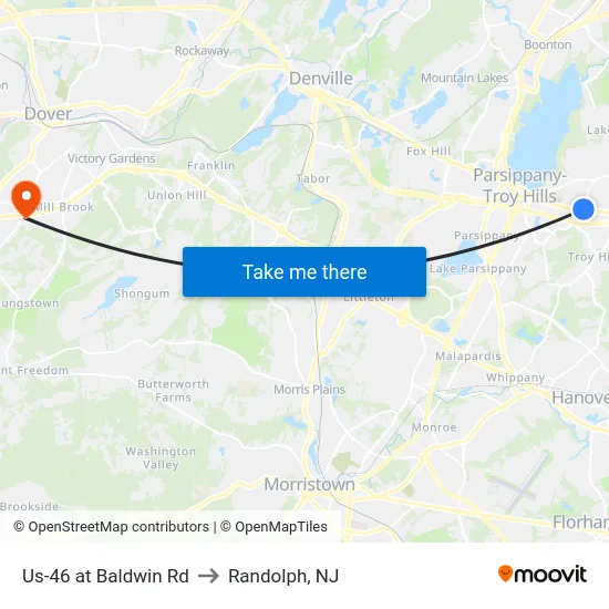 Us-46 at Baldwin Rd to Randolph, NJ map