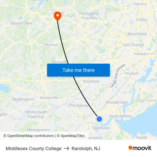 Middlesex County College to Randolph, NJ map