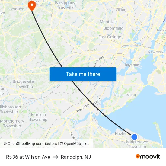 Rt-36 at Wilson Ave to Randolph, NJ map