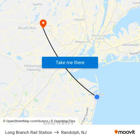Long Branch Rail Station to Randolph, NJ map
