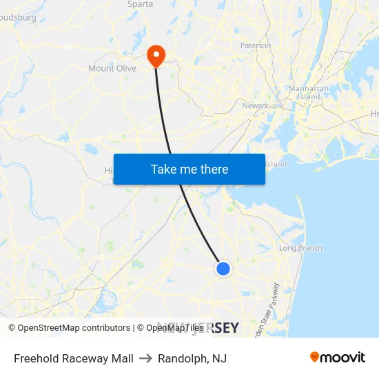 Freehold Raceway Mall to Randolph, NJ map