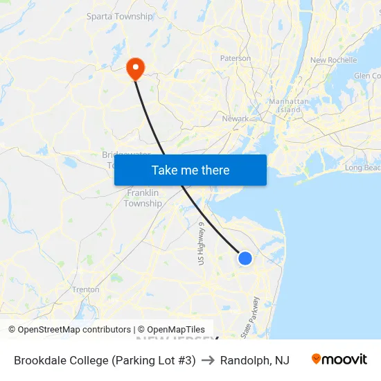 Brookdale College (Parking Lot #3) to Randolph, NJ map