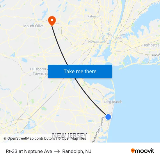 Rt-33 at Neptune Ave to Randolph, NJ map