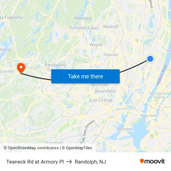 Teaneck Rd at Armory Pl to Randolph, NJ map