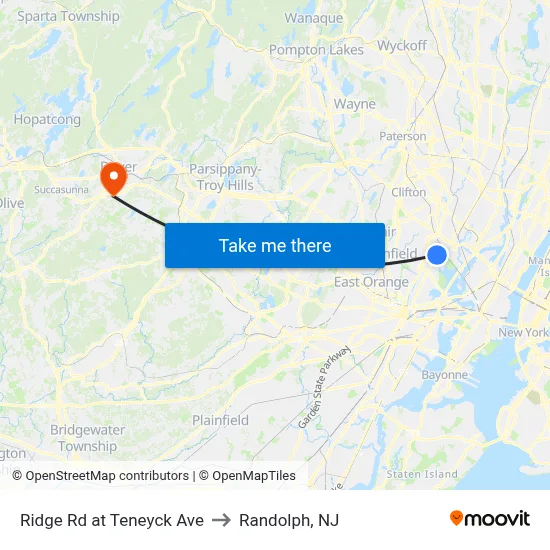 Ridge Rd at Teneyck Ave to Randolph, NJ map