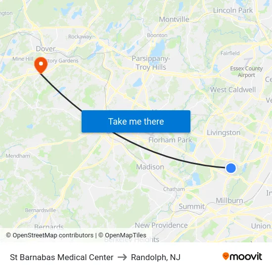 St Barnabas Medical Center to Randolph, NJ map